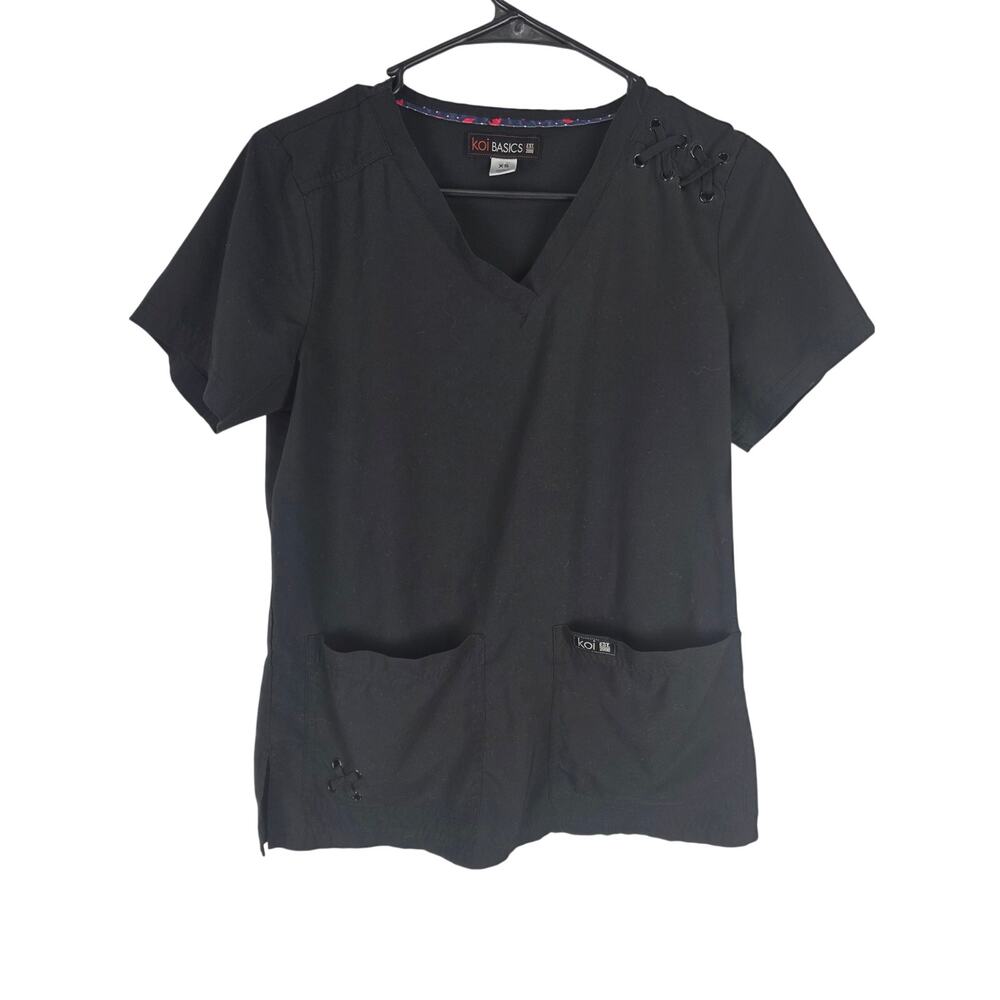 Koi Basics Medical Scrub Top  XS Womens Black Short Sleeve Hospital Doctor Offic